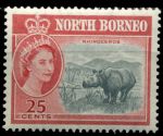Северное Борнео 1961 г. Gb# 398 • 25 c. • Елизавета II осн. выпуск • Виды и фауна • Суматранский носорог • MH OG XF