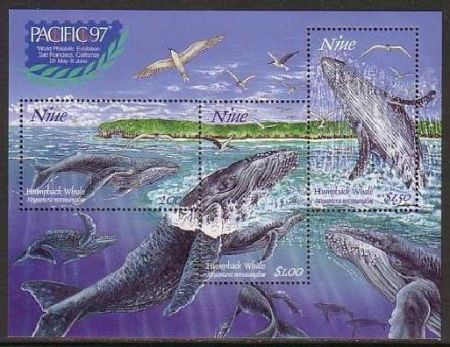 НИУЭ 1997г. SC# 700a  / КАШАЛОТЫ / MNH OG VF / ФАУНА КИТЫ