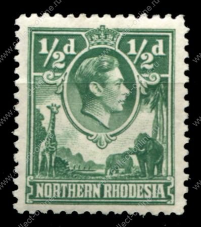 Северная Родезия 1938-1952 гг. • Gb# 25 • ½ d. • Георг VI • слоны и жирафы • стандарт • MH OG VF