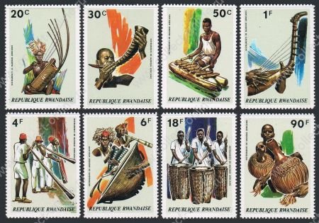 РУАНДА 1973г. SC# 515-22 / НАЦИОНАЛЬНЫЕ ИНСТРУМЕНТЫ / MNH OG VF / МУЗЫКА