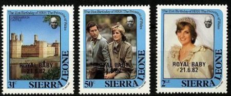 Сьерра-Леоне 1982 г. • SC# 552-4 • 31 c. - 2 Le . • Рождение принца • MNH OG XF • полн. серия