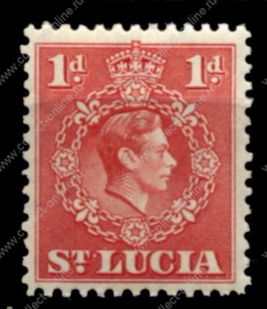 Сент-Люсия 1938-1948 гг. • Gb# 129b • 1 d. • Георг VI • перф: 12½ • стандарт • MNH OG XF ( кат. - £1.50)