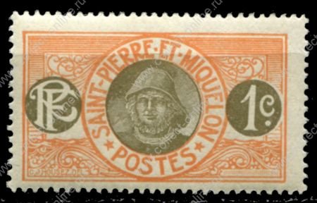 Сен-Пьер и Микелон 1909-1917 гг. • Iv# 78 • 1 c. • осн. выпуск • рыбак • MNH OG VF