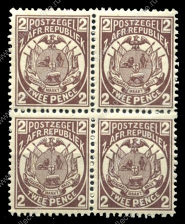 ТРАНСВААЛЬ 1885-93гг. SC# 125 / 2d. / MNH OG VF / ГЕРБЫ / кв. блок