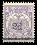 ТРАНСВААЛЬ 1887г. SC# 141 / НАДПЕЧАТКА 2 d.на 3 d. / MNH OG VF / ГЕРБЫ