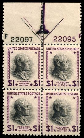 США 1938г. SC# 832a / 1$ / СТАНДАРТ ПРЕЗИДЕНТЫ В. ВИЛСОН / MNH OG VF / № кв. блок