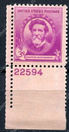 США 1940 г. • SC# 886 • 1 c. • Художники • Огастес Сент-Гауденс • c полем и № • MNH OG XF+