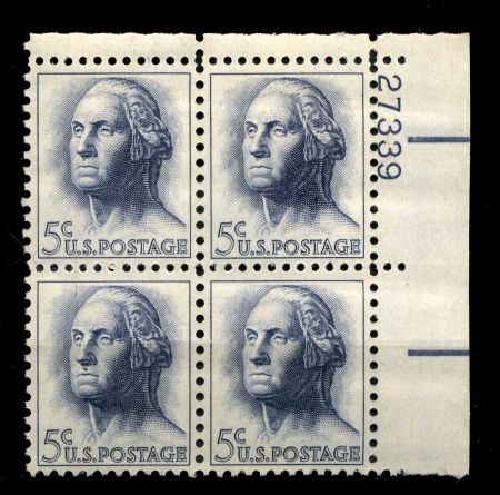 США 1962-6гг. SC# 1213 / 5c. / ДЖ. ВАШИНГТОН / MNH OG VF / № кв. блок