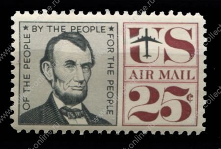 США 1959-1966 гг. • Sc# C59 • 25 c. • Авраам Линкольн • авиапочта • MNH OG VF