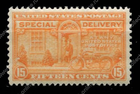 США 1927-31гг. SC# E16 / 15c. ПОЧТАЛЬОН НА МОТОЦИКЛЕ / MNH OG VF / ТРАНСПОРТ