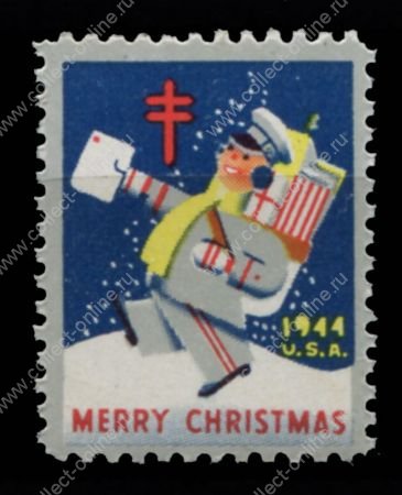 США • Рождественские этикетки 1944 г. • SC# WX118 • почтальон • MNH OG VF