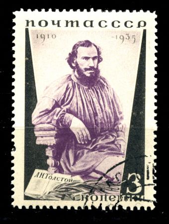 СССР 1935 г. • Сол# 523A • 3 коп. • Л. Н. Толстой • 125 лет со дня рождения • портрет • перф. - Л 14 • Used(ФГ) OG VF