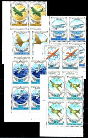 СССР 1978 г. • Сол# 4868-73 • 4 - 20 коп. • История отечественной авиации • полн. серия • кв. блоки • MNH OG VF