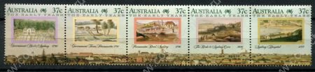 Австралия 1987 г. • Sc# 1031 • 37 c.(5) • Ранние годы колонии • сцепка 5 м. полн. серия • MNH OG VF ( кат. - $5 )