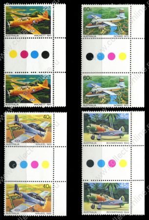 Австралия 1980 г. • Sc# 759-762 • 22 - 60 c. • самолеты • полн. серия • пары с дорожкой MNH OG XF+ ( кат. - $8 )