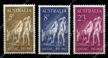 Австралия 1965 г. • Gb# 373-375 • 50 лет десанта в Галлиполи • полн. серия • MNH OG VF