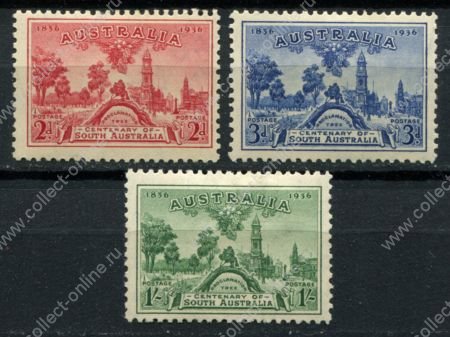 Австралия 1936 г. • Gb# 161-163 • 2 d. - 1 sh. • 100-летие штата Южная австралия • полн. серия • MLH OG VF ( кат.- £ 35 )