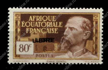 Французская Экваториальная Африка 1940 г. • Iv# 113a • 80 c. • надпечатка "Libre" • двойная надпечатка! • MLH OG VF ( кат.- €50 )