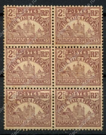 Мадагаскар 1908-1924 гг. • Iv# T8 • 2 c. • королевский дворец Антананариву • служебный выпуск • блок 6 м. • MNH OG* F-VF