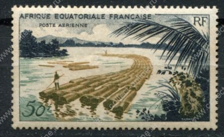 Французская Экваториальная Африка 1955 г. • Iv# A58 • 50 fr. • авиапочта • сплав древесины • MNH OG* VF ( кат. - €3.5 )