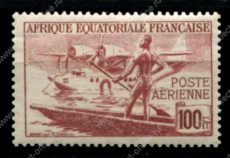 Французская Экваториальная Африка 1944 г. • Iv# A42 • 100 fr. • гидросамолет • авииапочта • MNH OG VF