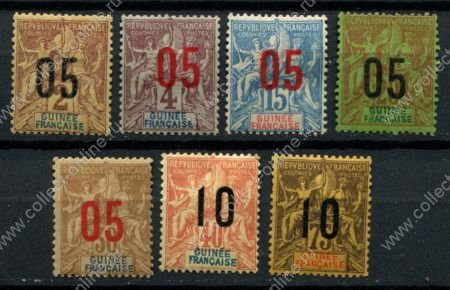 Французская Гвинея 1912 г. • Iv# 48-54 • надпечатки нов. номиналов • стандарт • полн. серия • MH OG VF ( кат. - €30 )
