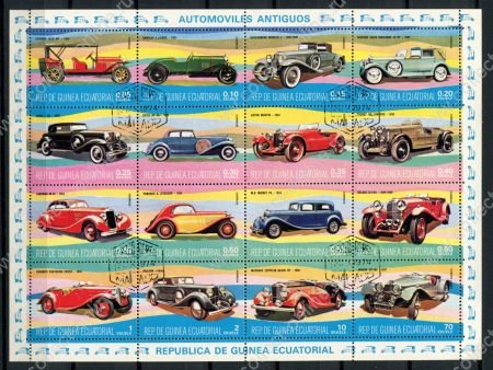 Экваториальная Гвинея 1974 г. • Старинные автомобили • мал. лист 16 марок • Used(ФГ) VF