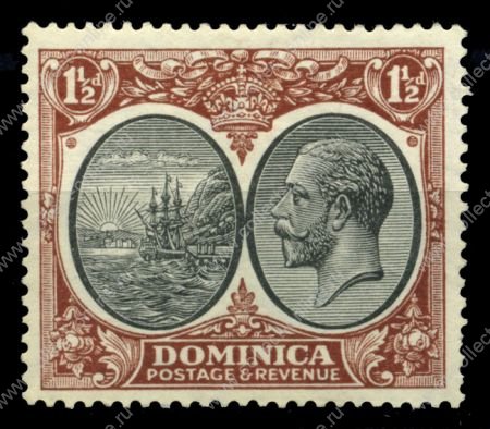 Доминика 1923-1933 гг. Gb# 75 • 1 1/2 d. • фрегат у берегов острова • MLH OG XF ( кат.- £15 )