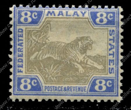 Малайя Федеративные штаты 1904-22 гг. Gb# 41b • 8c. тигр • MNH OG VF ( кат.- £20 )