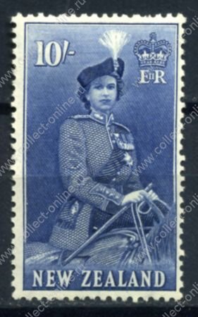 Новая Зеландия 1953-59 гг. • Gb# 736 • 10 sh. • Елизавета II • портрет на лошади • стандарт • MLH OG XF ( кат. - £50 )