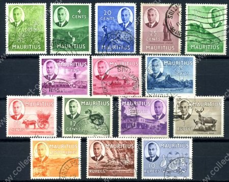 Маврикий 1950 г. • GB# 276-90 • 1 c. - 10 R. • Георг VI • осн. выпуск • полн. серия • Used VF ( кат. - £80 )