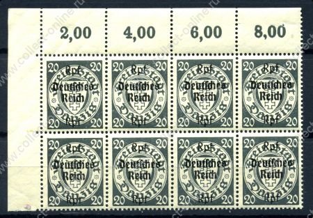 Германия 3-й рейх 1939 г. • Mi# 723 • 20 pf. • надпечатка "Deutsches Reich" на марке Данцига • блок 8 м. • MNH OG XF+ ( кат.- € 96+ )