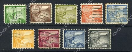 Зона Панамского канала 1951-1958 гг. • SC# C22 .. 31 • 5 .. 80 c. • почтовое "крыло" над глобусом • авиапочта • Used VF