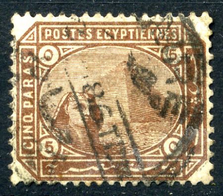 ЕГИПЕТ 1879-1902гг. SC# 29var.(GB#44w) / 5 pa. СФИНКС И ПИРАМИДА / USED F-VF / АРХИТЕКТУРА ИСТОРИЯ