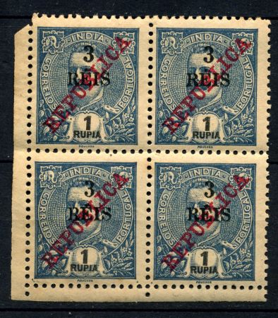 ПОРТУГАЛЬСКАЯ ИНДИЯ 1911г. SC# 258 / 1 rp. / MNH!! OG XF / кв. блок