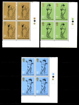 ВЕЛИКОБРИТАНИЯ 1973г. GB# 928-30 / КРИКЕТ / MNH OG XF / СПОРТ / кв. блоки