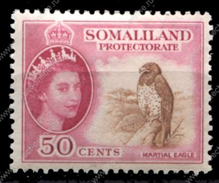 Сомалиленд 1953-1958 гг. • Gb# 143 • 50 c. • Елизавета II основной выпуск • орел • MH OG VF ( кат. - £7- )