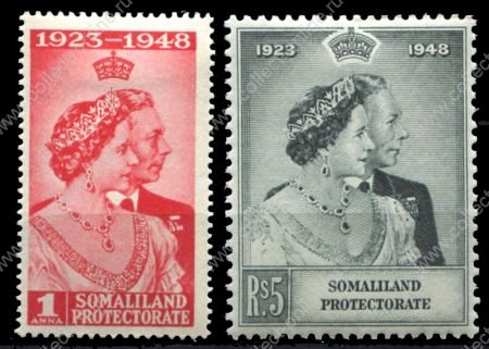 Сомалиленд 1946 г. • Gb# 119-20 • 1 a. и 5 R. • Серебряный юбилей свадьбы Георга VI • MH OG VF • полн. серия