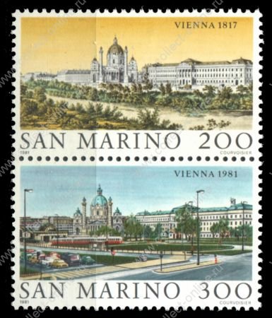 Сан-Марино 1981 г. • Sc# 1001-2 • 200 и 300 L. • Крупнейшие города мира • Вена • MNH OG VF • полн. серия • пара
