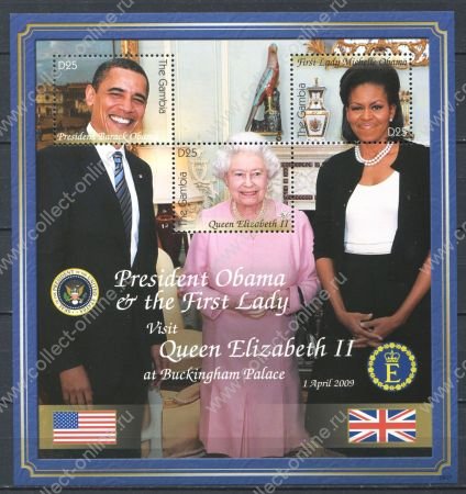 Гамбия 2009 г. • SC# • 25 D.(3) • Виит президента США Барака Обамы в Великобританию • MNH OG XF • блок