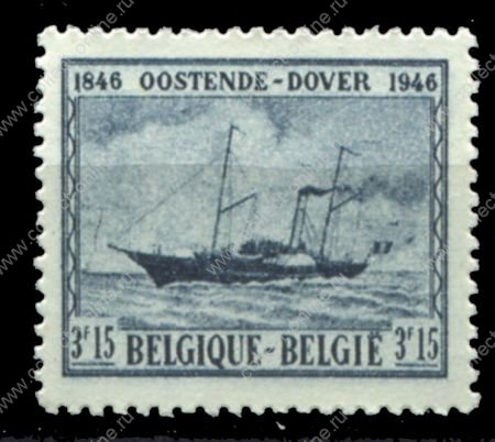 Бельгия 1946 г. SC# 370 • 3.55 fr. • 100-летие пароходного сообщения между Остэнде и Дувром • пароход "Диамант" • MNG F-VF