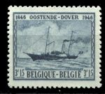 Бельгия 1946 г. SC# 370 • 3.55 fr. • 100-летие пароходного сообщения между Остэнде и Дувром • пароход "Диамант" • MNG F-VF