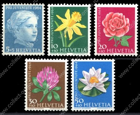 Швейцария 1964 г. Sc# B339-43 • Редкие цветы • благотворительный выпуск • MNH OG VF • полн. серия