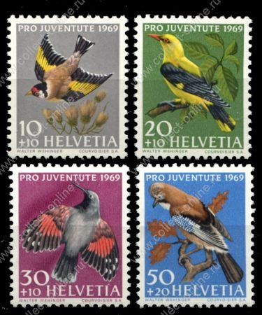Швейцария 1969 г. Sc# B386-9 • Лесные птицы • благотворительный выпуск • MNH OG VF • полн. серия