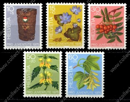 Швейцария 1975 г. Sc# B434-8 • Лесные ягоды и цветы • благотворительный выпуск • MNH OG VF • полн. серия