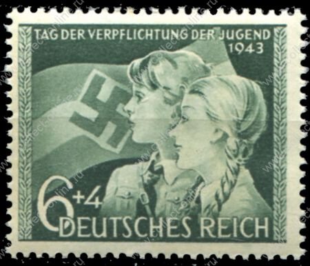 Германия 3-й рейх 1943 г. • Mi# 843 (SC# B230 ) • 6 + 4 pf. • День присяги молодежи на верность фюреру • благотворительный выпуск • MNH OG XF
