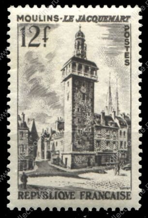 Франция 1955 г. SC# 769 • 12 fr. • Достопримечательности Франции • Часовая башня Жакмар, Мулен • MH OG VF