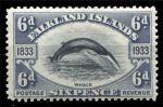 Фолклендские о-ва 1933 г. • Gb# 133 • 6 d. • 100-летие Британской администрации • кит финвал • MLH OG XF ( кат.- £75 )