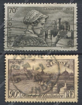 Франция 1939 г. Sc# 394-5 • 70 и 90 c. • Виды и архитектура Франции • Used F-VF • полн. серия
