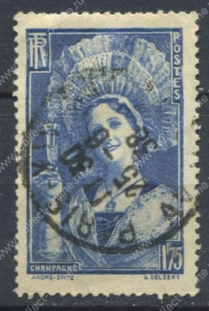 Франция 1938 г. • Mi# 428 • 1.75 fr. • дом Пьер Периньон(изобретатель шампанского) • 300 лет со дня рождения • Used F-VF • ( кат. - $4 )